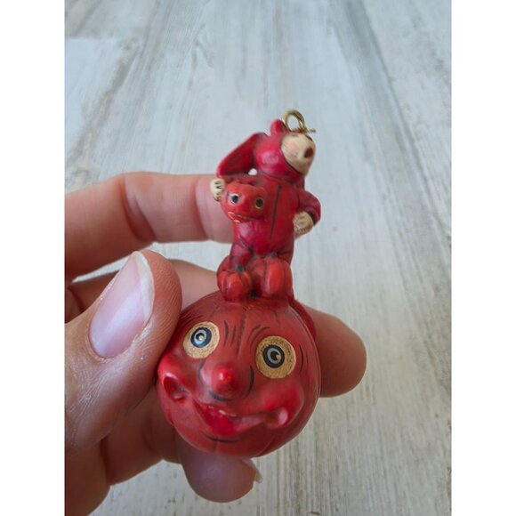 Dept 56 polliwoggs mini double rabbit ornament pumpkin jack-o'-lantern Halloween - Picture 5 of 7